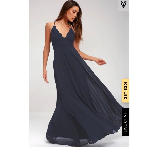 Lulus Madalyn Navy Blue Lace Maxi Dress